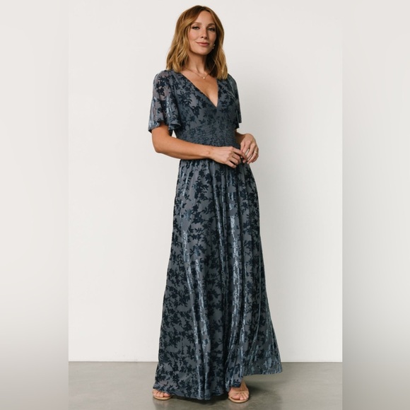 Baltic born Veronica velvet maxi dress floral modest bridesmaid wedding - Picture 3 of 9